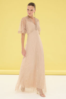 TRENDYOLMILLA Siyah A-Kesim Dantel Orme Uzun S?k Abiye & Mezuniyet Elbise TPRSS25AE00059