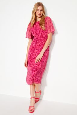 Fusya Animal Desenli A Kesim Melek Kol Astarl? Sifon Ucus Ucus Dokuma Midi Elbise TWOSS23EL01372