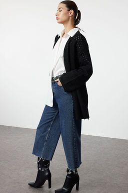 Siyah Genis Kal?p Midi Ajurlu/Delikli Triko H?rka TWOAW24HI00331