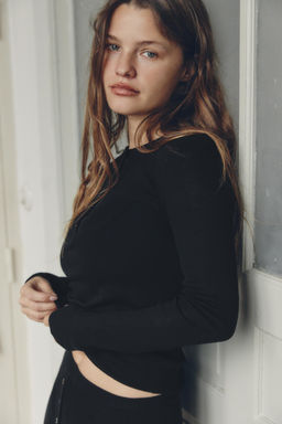 CAMISETA PUNTO MEZCLA ALGOD?N BOTONES / Negro - Zara фото 2