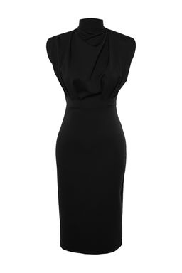 TRENDYOLMILLA Bordo Vucuda Oturan Dik Yaka Midi Kalem Etek Dokuma Elbise TWOAW20EL0311  фото 48