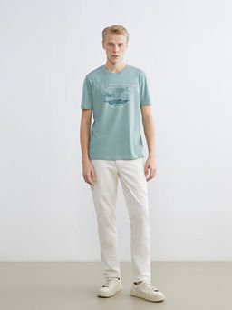 Bisiklet Yaka Bask?l? Penye Erkek Ti??rt