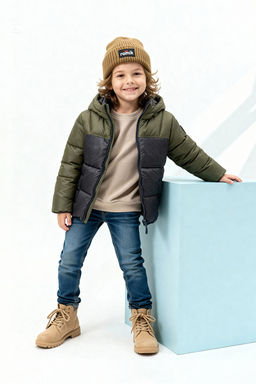 Haki Erkek Cocuk Duz Kapusonlu Regular Mont TKDAW26MO00013