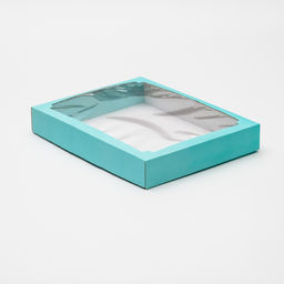 Цена за 5 шт. Коробка сборная, крышка-дно, с окном, голубая, 26 х 21 х 4 см