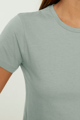 Gri-Mint 2li Paket %100 Pamuk Crop Bisiklet Yaka Orme T-Shirt TWOSS20TS1480