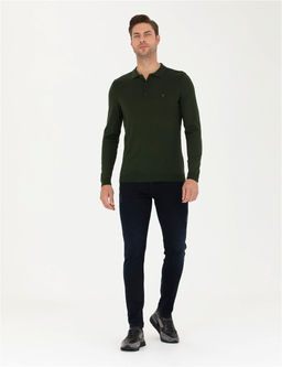 Koyu Ye_il Slim Fit Polo Yaka Basic Triko Kazak - Pierre cardin фото 4