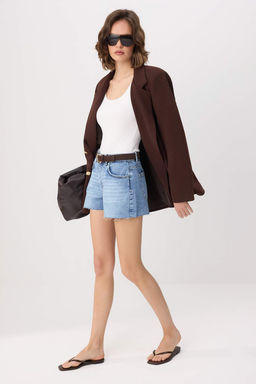 Mavi Paca Kesikli Yuksek Bel Ekstra Mini Sort TWOSS26SR00133 - Trendyolmilla фото 2