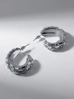 Серьги со стразами QF Блеск прямоугольники, 3.5?3?1 см, белый в серебре