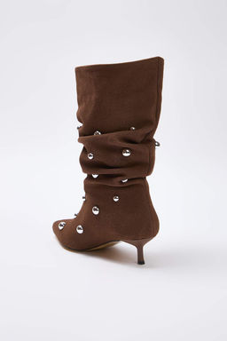 Koyu Kahverengi Koruklu Trok Detayl? Premium Kitten Topuklu Kad?n Cizme TAKAW26CZ00028 - Trendyolmilla фото 4