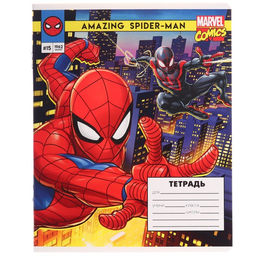 Цена за 20 шт. Тетрадь в клетку 12 листов, 5 видов МИКС, обложка мелованный картон, «Человек-паук»