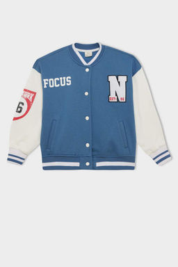 Кардиган-бомбер на толстой мягкой подкладке с воротником колледжа для девочек и застежкой-кнопкой