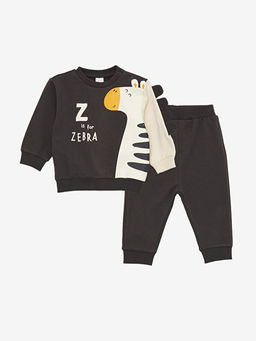 Bisiklet Yaka Uzun Kollu Erkek Bebek Sweatshirt ve Pantolon 2li Tak?m