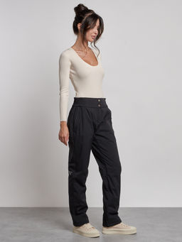 Брюки утепленные спортивные с высокой посадкой женские зимние черного цвета 7141Ch - Colannia фото 3