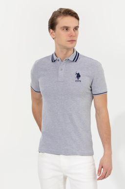 U. S. Polo Assn Мужская серая меланжевая базовая футболка с воротником-поло - U.s. polo assn фото 3