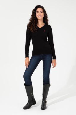 U. S. Polo Assn Женский черный базовый свитер с v-образным вырезом - U.s. polo assn фото 4