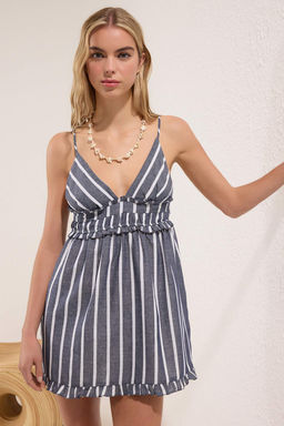 Bordo Cizgili Dokuma F?rf?rl? Plaj Mini Elbise TBESS25EL00148 - Trendyolmilla фото 8