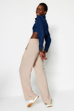 TRENDYOLMILLA Siyah Wide Leg/Genis Paca Beli Lastikli Dokuma Pantolon TWOSS22PL00024  фото 48