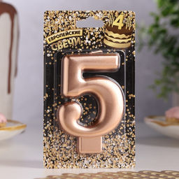 Цена за 3 шт. Свеча для торта «Европейская ГИГАНТ», цифра 5, 7 см, розовое золото