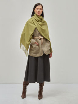 в составе ШЕРСТЬ. Большой, мягкий, теплый двусторонний палантин с принтом - Tantino фото 6