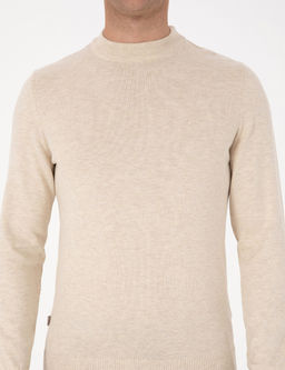 Krem Melanj Slim Fit _eyrek Yaka Basic Triko Kazak