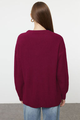 Bordo Genis Kal?p Fitilli Yumusak Dokulu Triko Kazak TWOAW25KZ00342