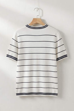 Ekru Regular/Normal Kesim Cizgili Triko T-Shirt TMNSS26TS00021 - Trendyolmilla фото 6