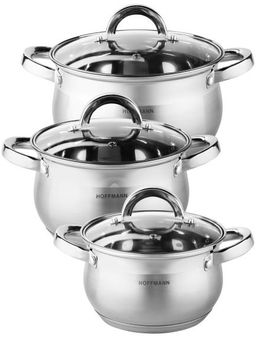НМ 5204 набор кастрюль нержавеющая сталь капс. дно 6 предм. (кастр1,5 л; 2 л; 3л). - Hoffmann фото 2