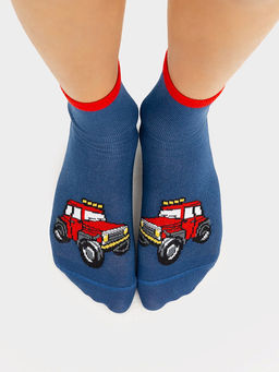 Цена за 5 пар! Носки детские синие с рисунком в виде джипа