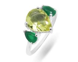 Кольцо из серебра зеленый агат, лимонный топаз, Малика