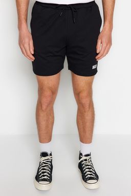 Siyah Regular/Normal Kesim Etiket Aplikeli Pamuklu Sort TMNSS23SR00079