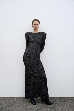 ZW COLLECTION SEQUINNED DRESS WITH SHOULDER PADS - Zara фото 7