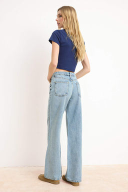 Koyu Mavi YUMUSACIK Tencel Kar?s?ml? Yuksek Bel Wide Leg Jeans TWOSS26JE00137 - Trendyolmilla фото 8