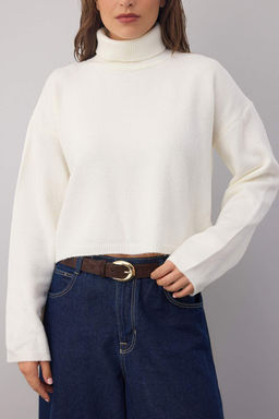 Kahverengi Wardrobe Essentials Genis Kal?p Yumusak Dokulu Crop/K?sa Triko Kazak TWOAW26KZ00113 - Trendyolmilla фото 9