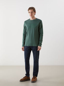 Bisiklet Yaka Uzun Kollu Bask?l? Erkek Sweatshirt