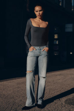 TRF LOW-RISE WIDE-LEG RIPPED JEANS - Zara фото 8