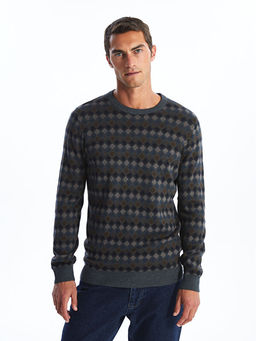 Bisiklet Yaka Uzun Kollu Desenli Erkek Triko Kazak