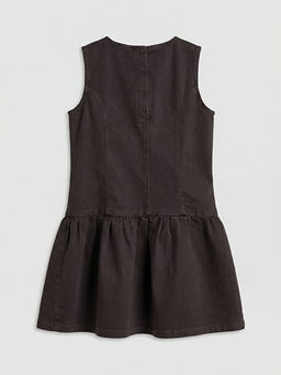 Bisiklet Yaka Fiyonk Detayl? K?z ?ocuk Jean Elbise