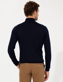 Базовый трикотажный свитер с водолазкой узкого кроя темно-синего цвета - Cacharel фото 5