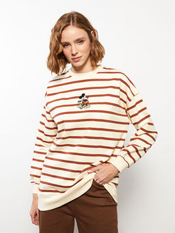 Bisiklet Yaka Mickey Mouse Nak??l? Uzun Kollu Kad?n Sweatshirt Tunik