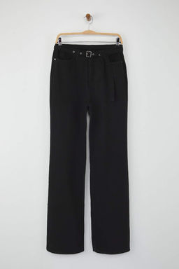 Wardrobe Essentials Siyah Yuksek Bel Kus Gozu Detayl? Kemerli Wide Leg Palazzo Jeans TWOAW26JE00098 - Trendyolmilla фото 5