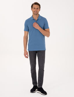 Koyu Mavi Slim Fit %100 Pamuk K_vr_lmaz Polo Yaka Basic Ti__rt