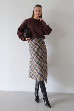 Bej-Cok Renkli Ekose Asimetrik Kesim Dugme Detayl? Etek TWOAW26ET00173 - Trendyolmilla фото 3