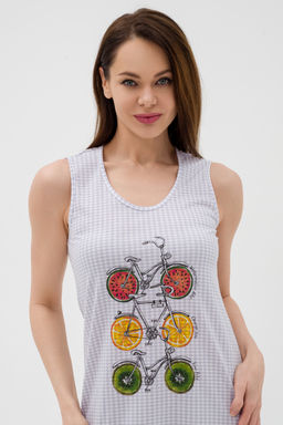 Ночная сорочка из кулирки Fruits&bikes клетка серая - Амадэль фото 8
