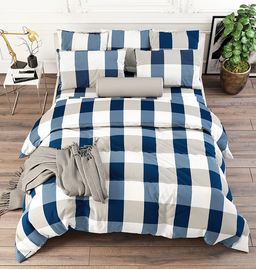 Клетка Синяя Постельное белье из Поплина Семейный