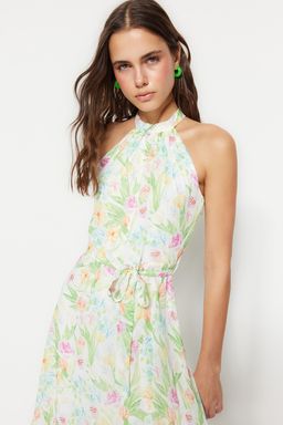 TRENDYOLMILLA Ekru Cicek Desenli Kusakl? A Kesim Halter Yaka Kolsuz Midi Astarl? Dokuma Elbise TWOSS20EL2536  фото 15