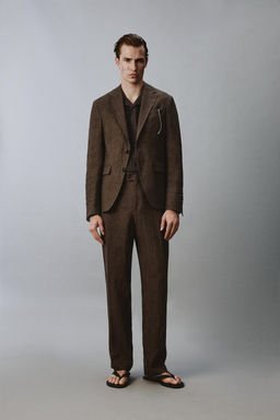 PANTAL?N REGULAR FIT TRAJE 100% LINO / Marr?n oscuro