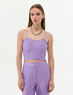 Mor Crop Top Kolsuz Bluz