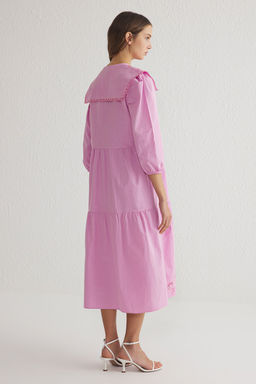 TRENDYOLMILLA Lila Duz Kesim Nak?s Detayl? Midi Dokuma Elbise TWOSS25EL00061  фото 6