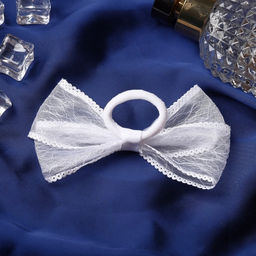 Цена за 6 шт. Бант для волос на резинке «Бантик», кружевной край полоски, 9 см, белый