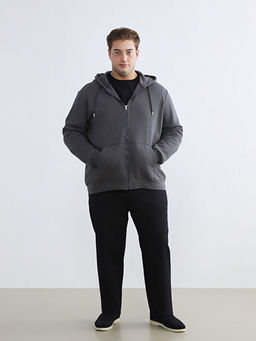 B?y?k Beden Kap??onlu Erkek Kal?n Fermuarl? Sweatshirt